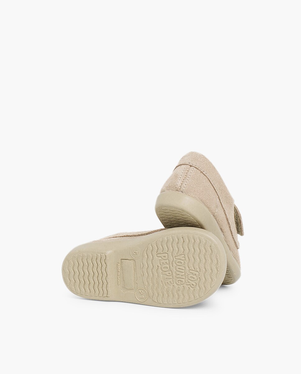 Sapatos Inglês para Bebés em Camurça com Velcro Bege-2