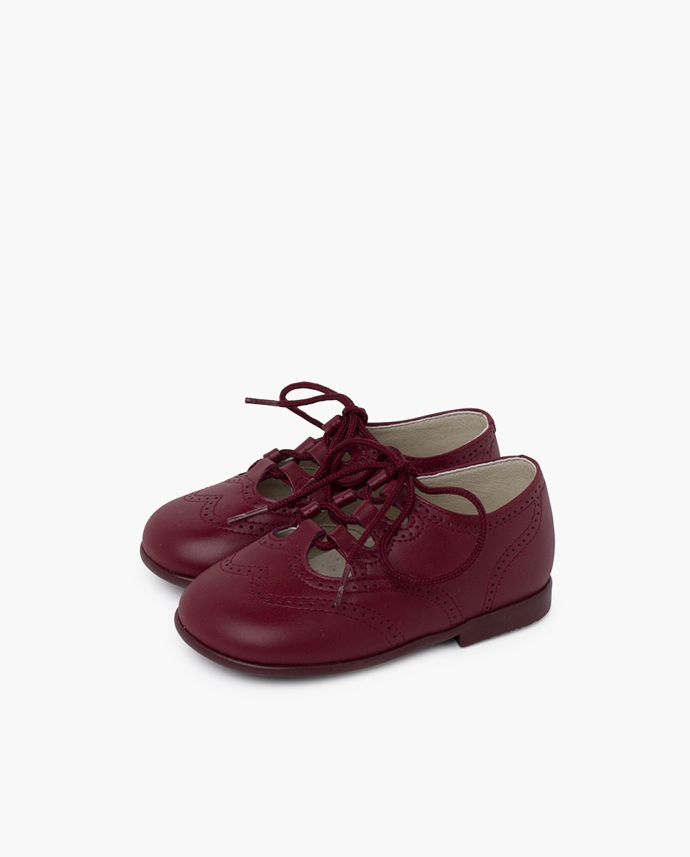 Sapatos de Atacadores e Bluchers de Bebé / Sapato Inglês de Pele Bordeaux-3