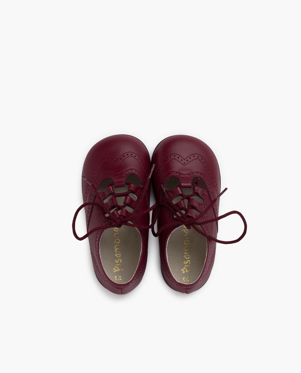 Sapatos de Atacadores e Bluchers de Bebé / Sapato Inglês de Pele Bordeaux-4