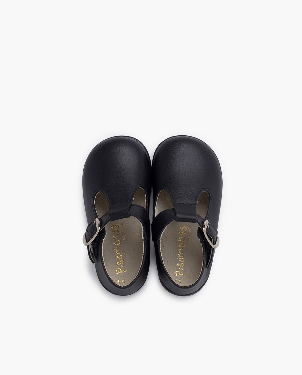 Pepitos de Bebé em Pele com Fivela Preto-4