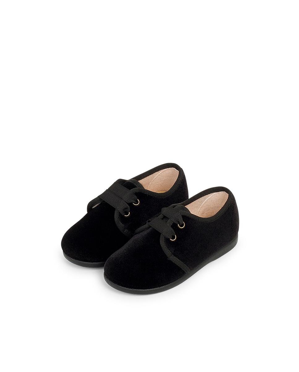 Sapatos de Cordões para Bebé em Veludo Cordão Faya Preto-4