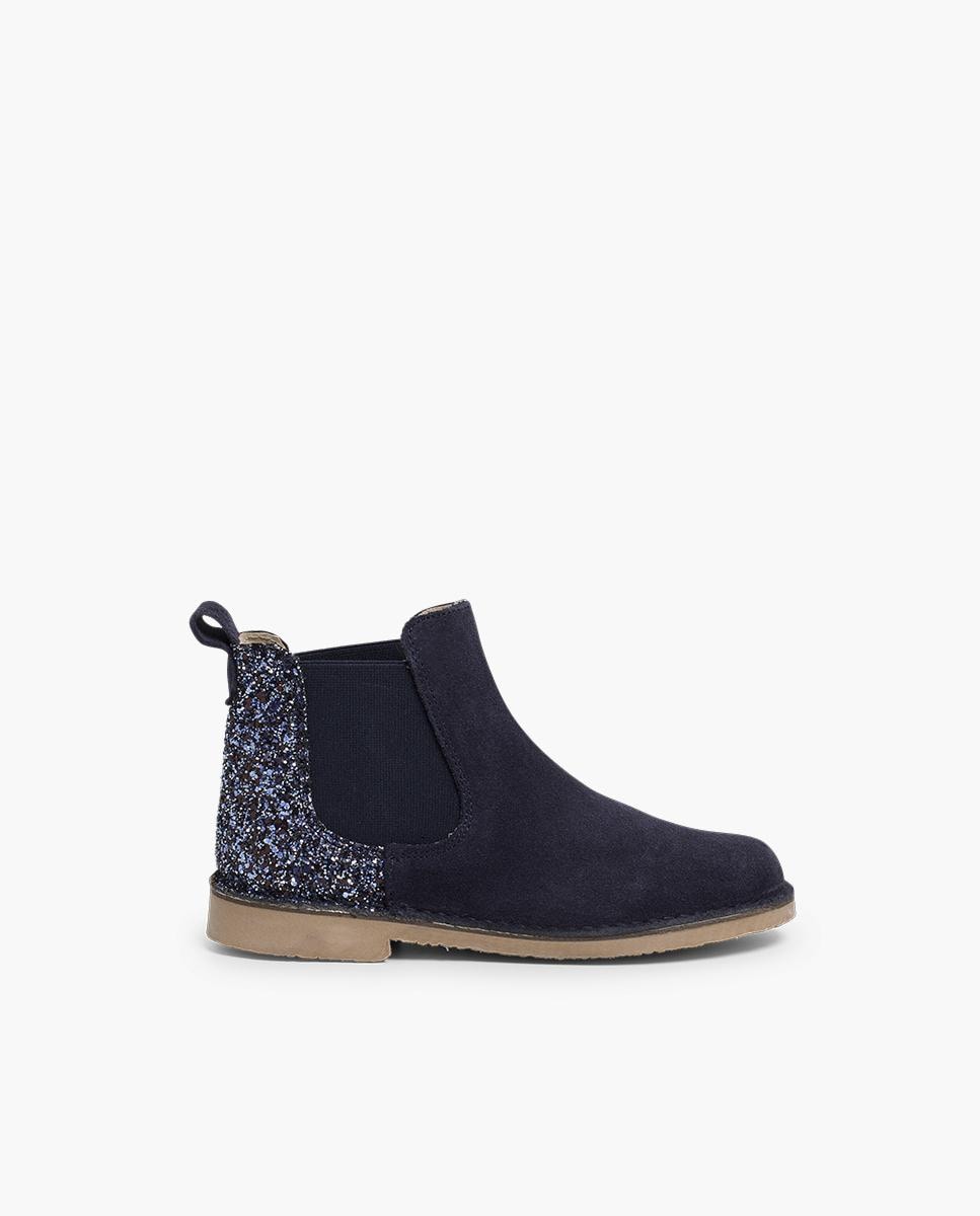 Botas em Camurça com Calcanhar Glitter Azul-marinho-1