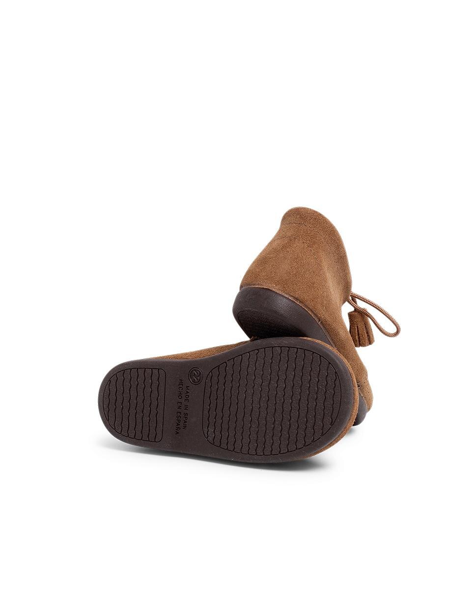 Botas para Bebé de Pele Camurça com Perfurado e Pompom Pisamonas Castanho-3