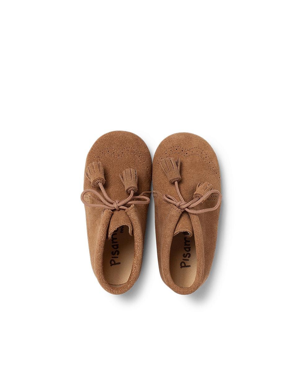 Botas para Bebé de Pele Camurça com Perfurado e Pompom Pisamonas Castanho-5