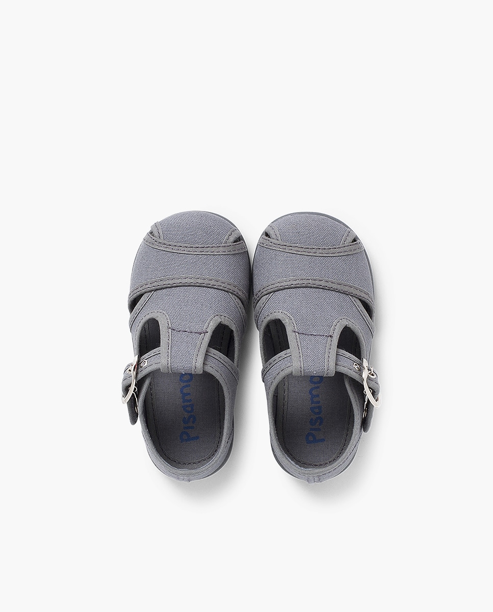 Sapatos de Presilha para Bebé de Lona Abertos Cinzento-escuro-4
