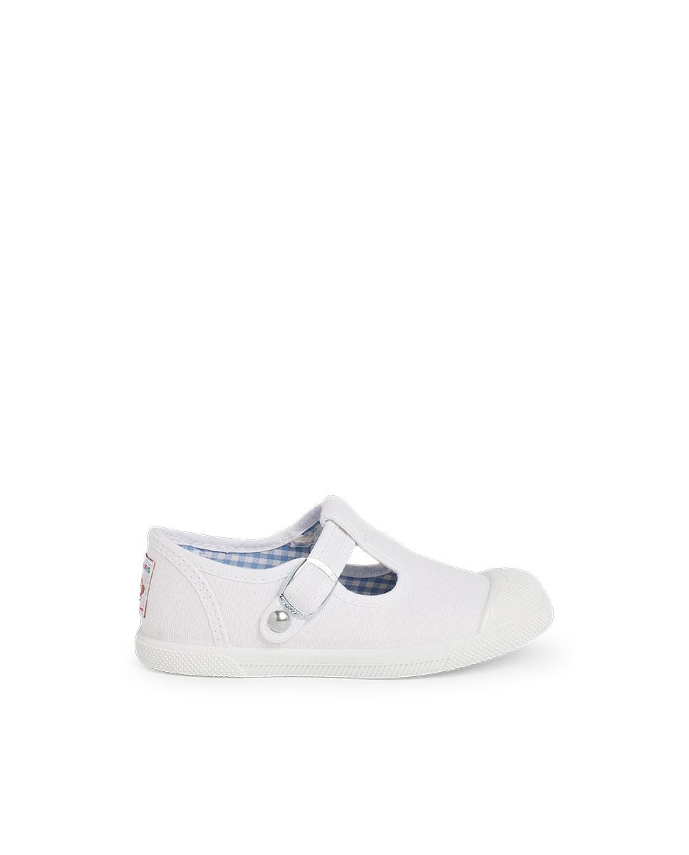 Sapatos de Bebé em Lona com Biqueira de Borracha Tipo Pepitos Pisamonas Branco-1
