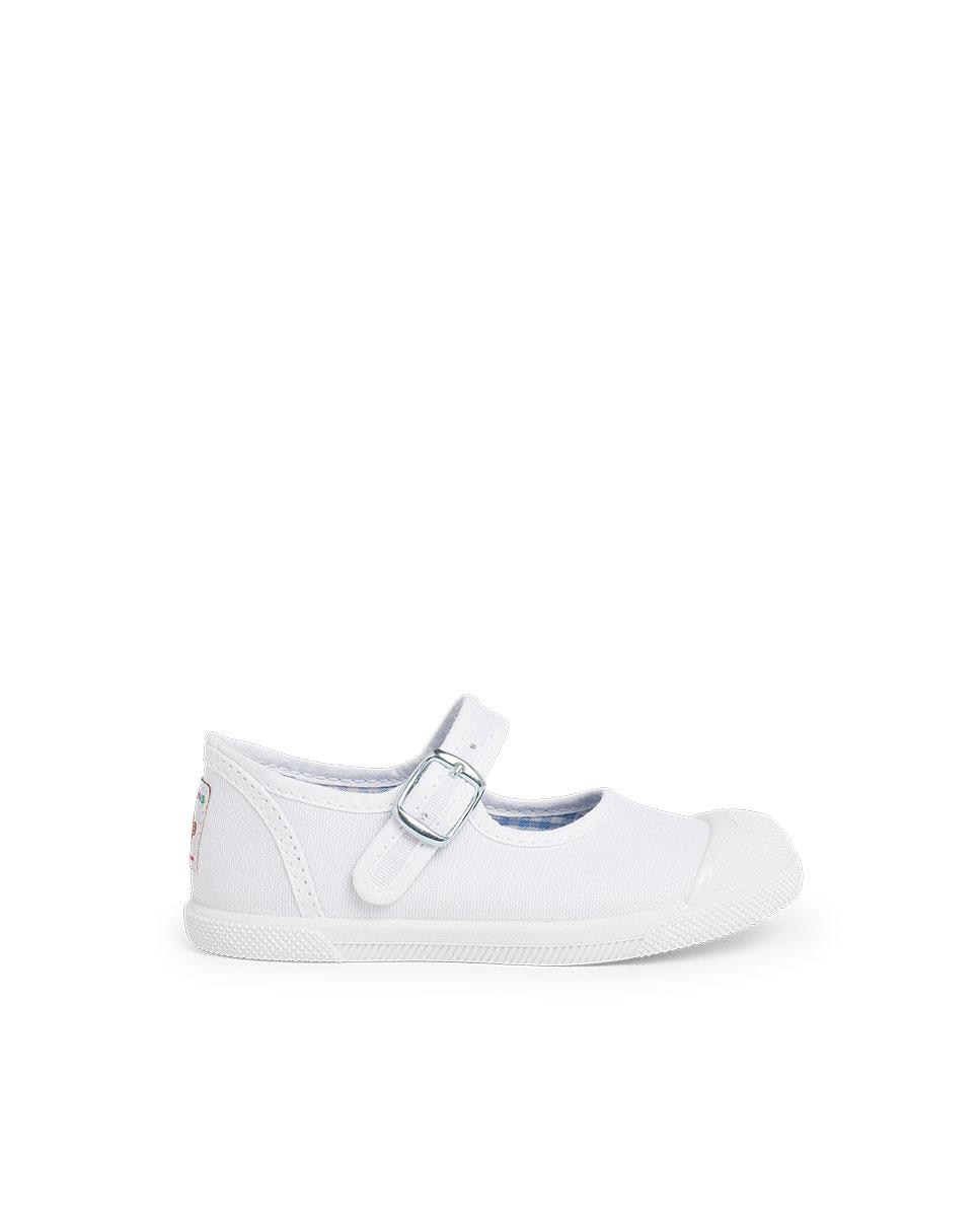 Merceditas de Lona com Fivela e Biqueira Branco-1