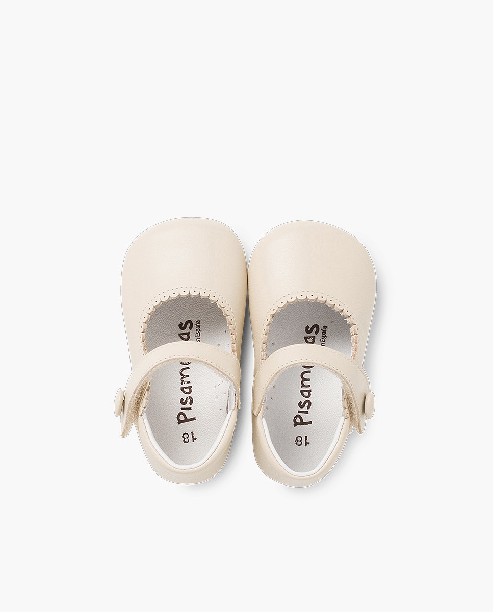 Merceditas de Bebé Pele com Velcro Pisamonas Bege-4