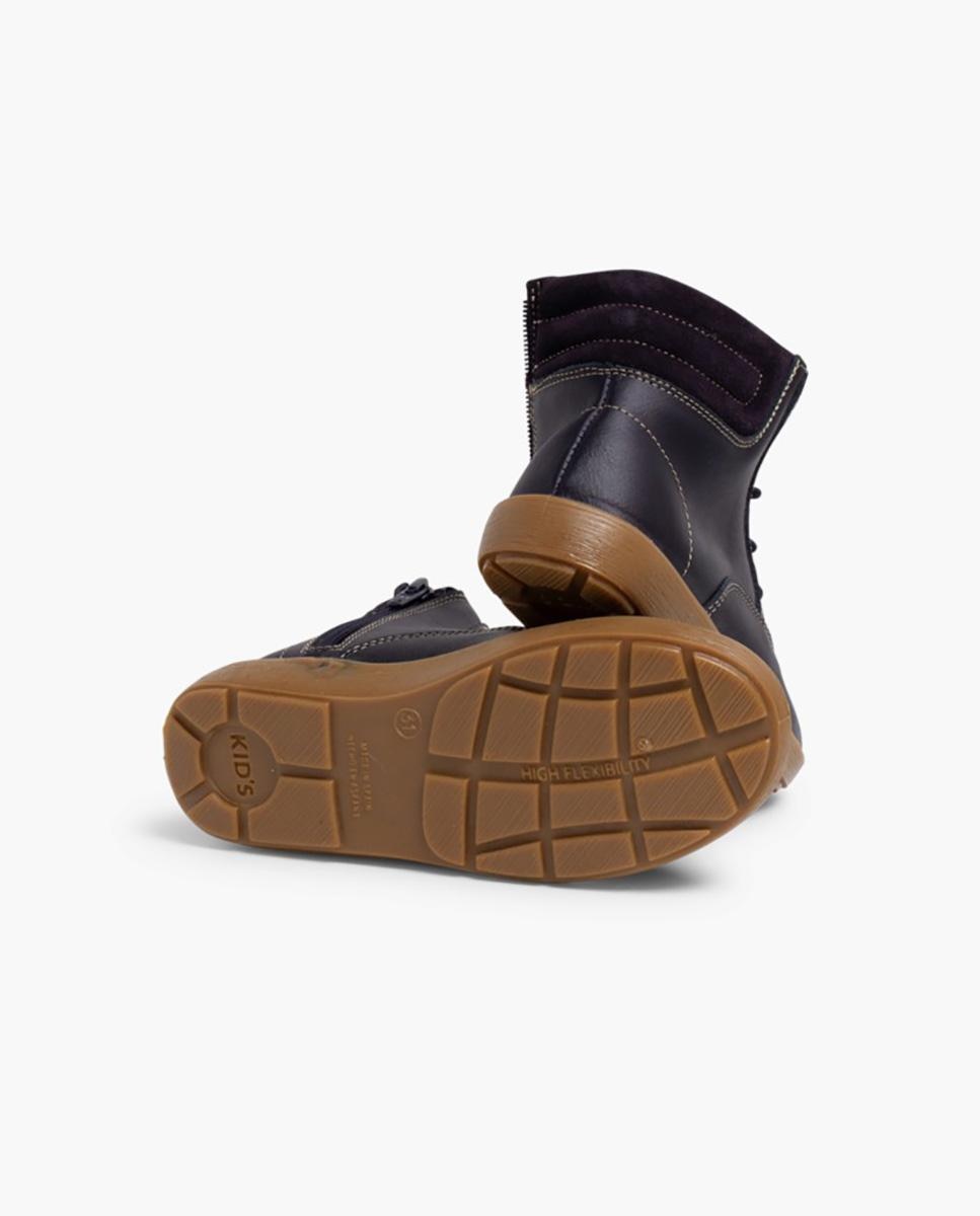 Botins de criança de pele em castanho Marinho-3