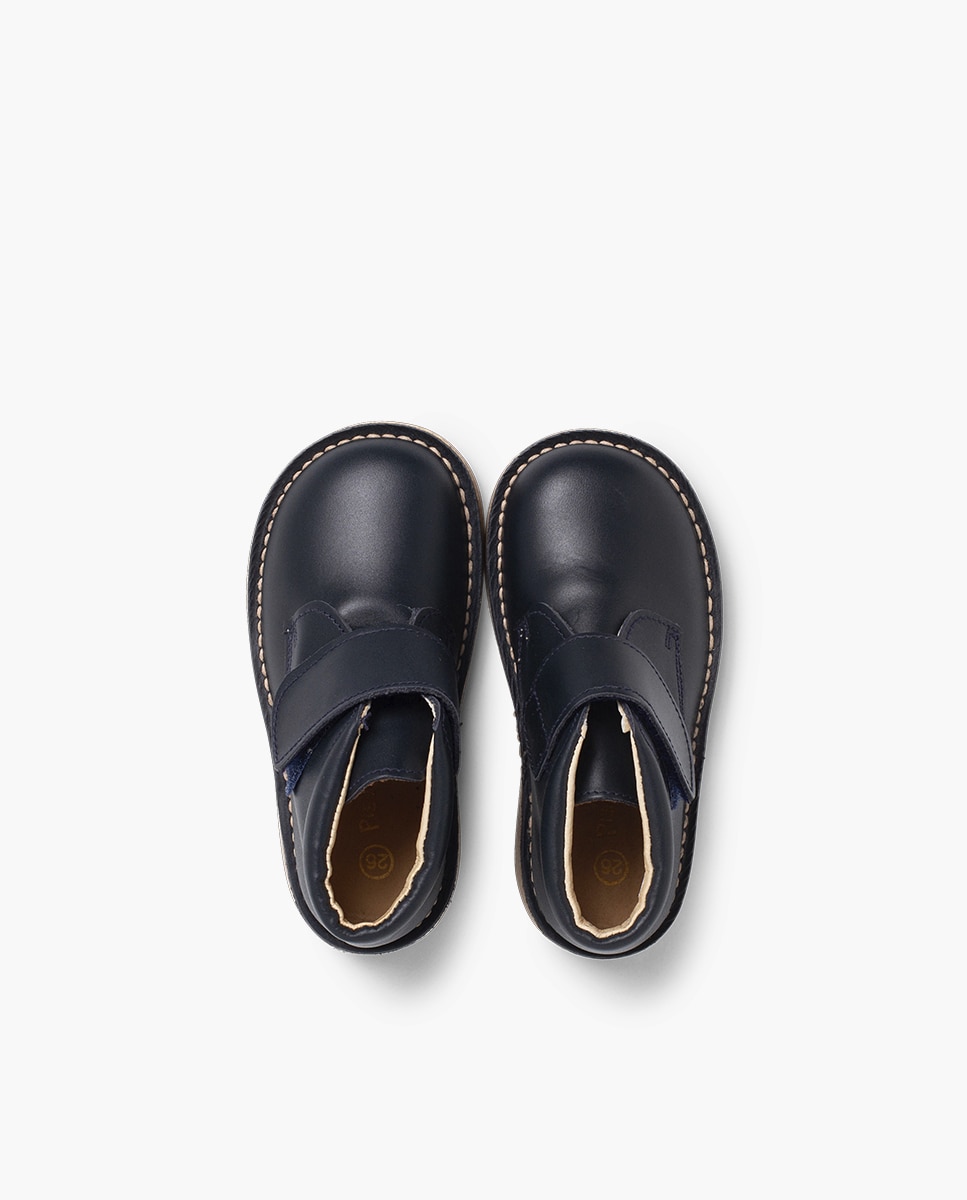 Botas Infantil de Pele com Tira Pisamonas Azul-marinho-4