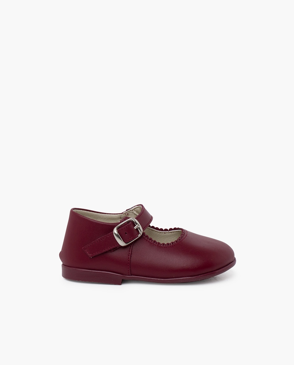 Sapatos de Presilha de Pele para Bebé Bordeaux-1