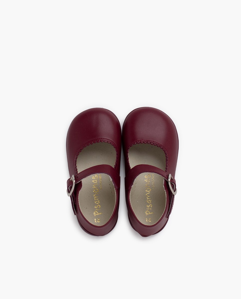 Sapatos de Presilha de Pele para Bebé Bordeaux-4
