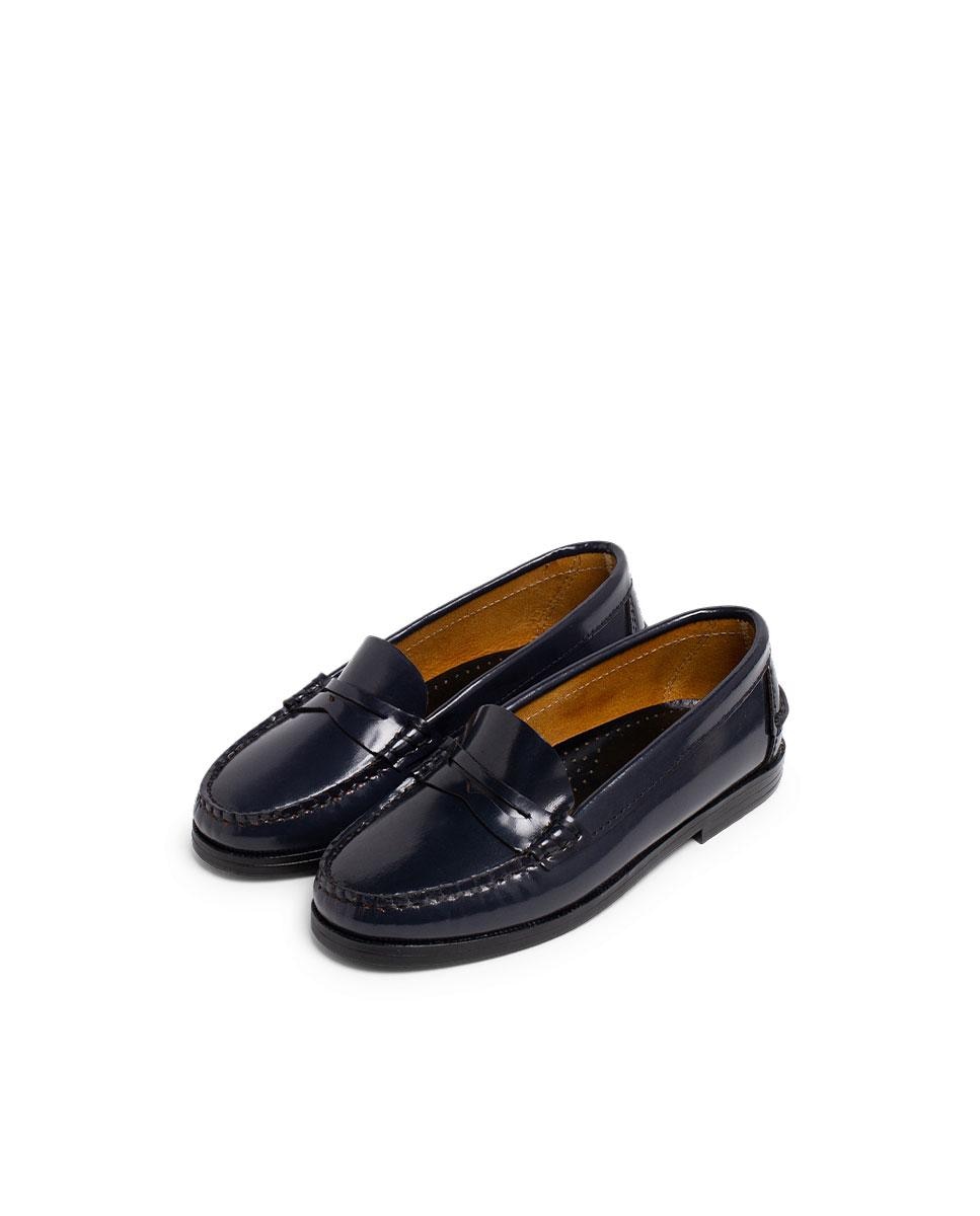 Mocassins Infantil de Pele de Estilo Clássico Pisamonas Azul-marinho-4