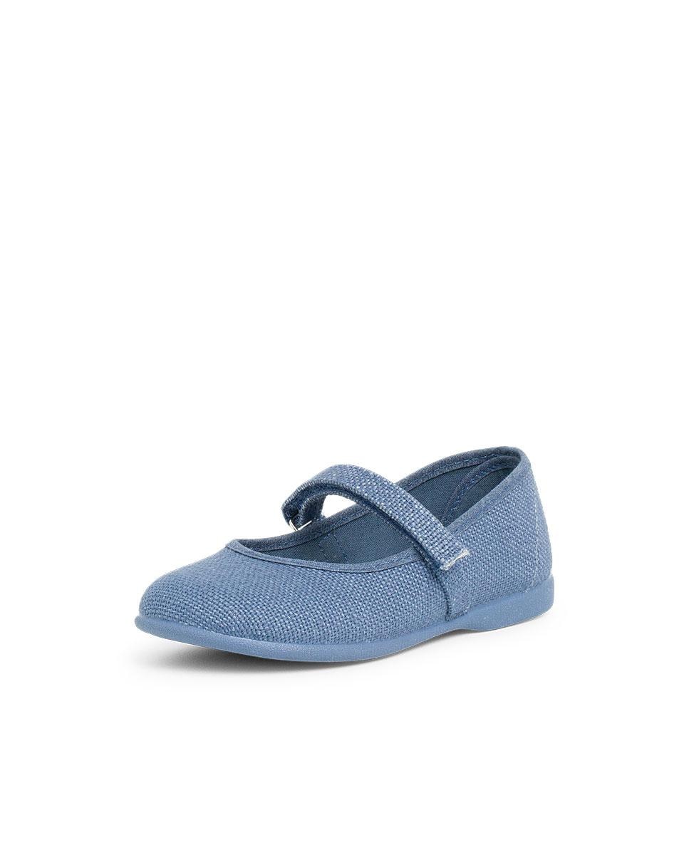 Merceditas Infantil de Linho com Velcro Pisamonas Azul-claro-2