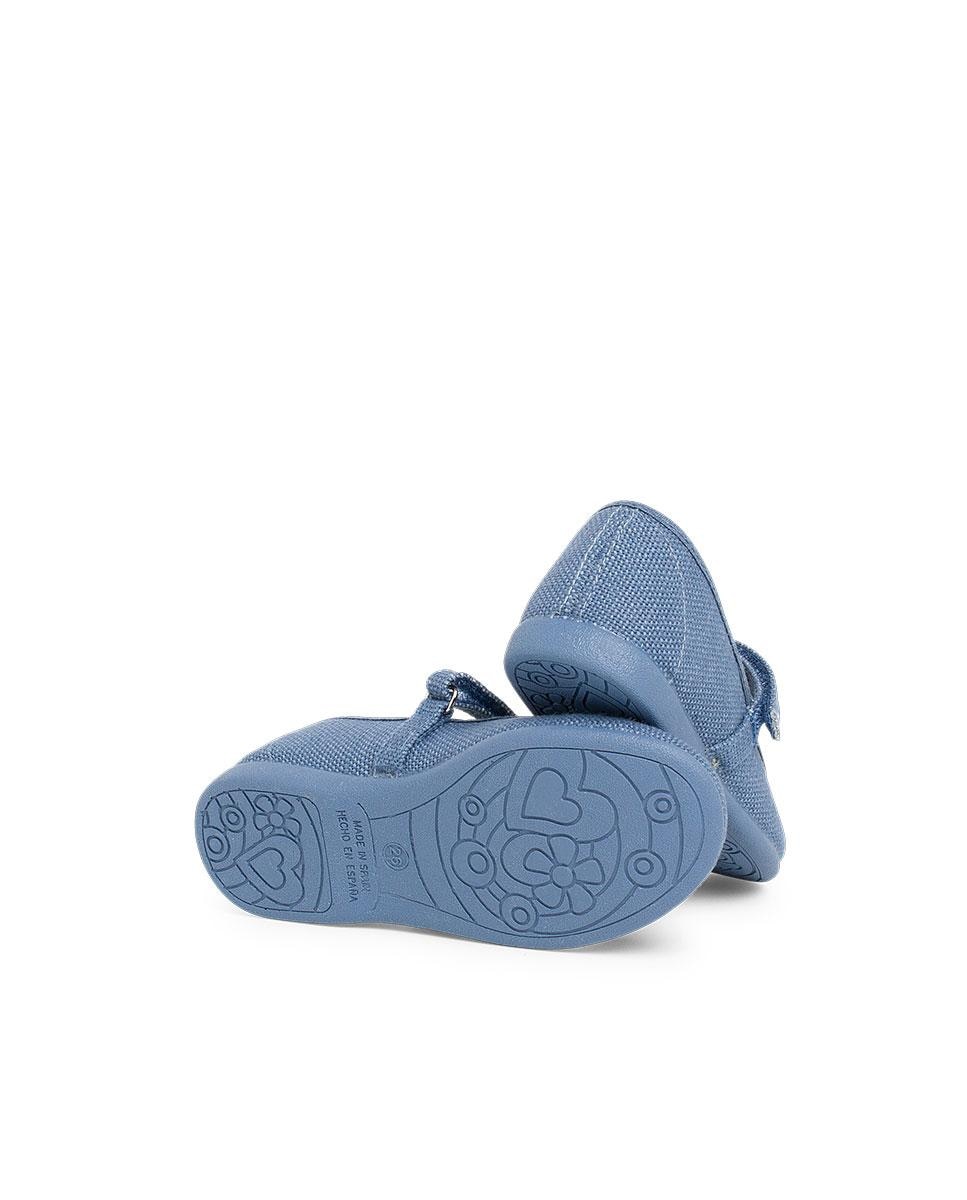 Merceditas Infantil de Linho com Velcro Pisamonas Azul-claro-3