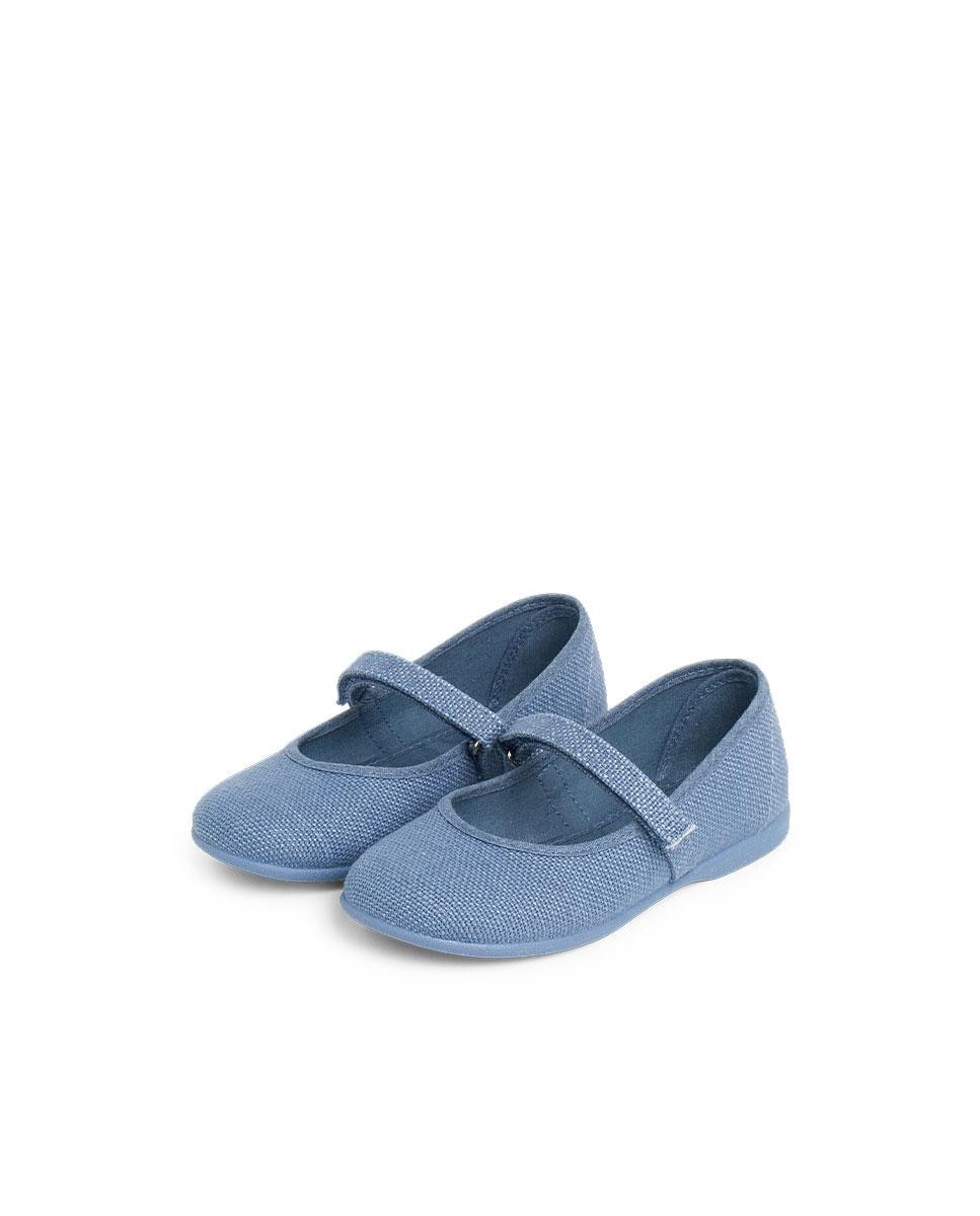 Merceditas Infantil de Linho com Velcro Pisamonas Azul-claro-4