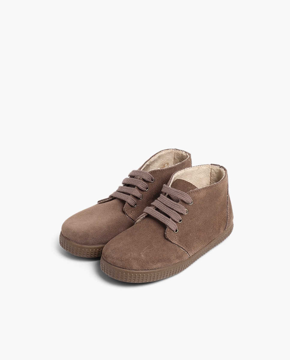 Botas de Bebé em Croute com Fecho de Atacadores Taupe-3