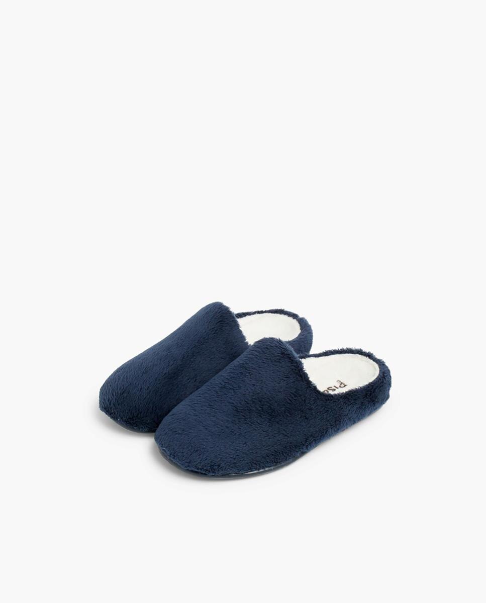Pantufas Abertas Infantil de Pelo Suave Azul-marinho-4