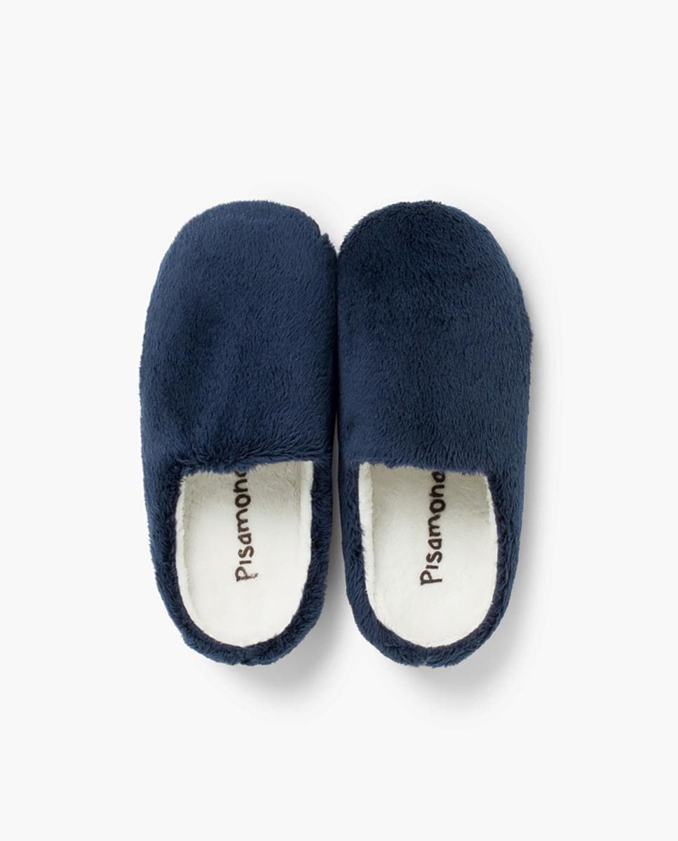Pantufas Abertas Infantil de Pelo Suave Azul-marinho-5