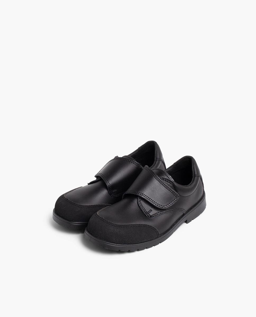 Sapatilhas de Pele Infantil com Velcro Preto-4