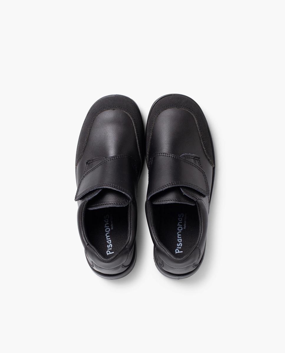 Sapatilhas de Pele Infantil com Velcro Preto-5