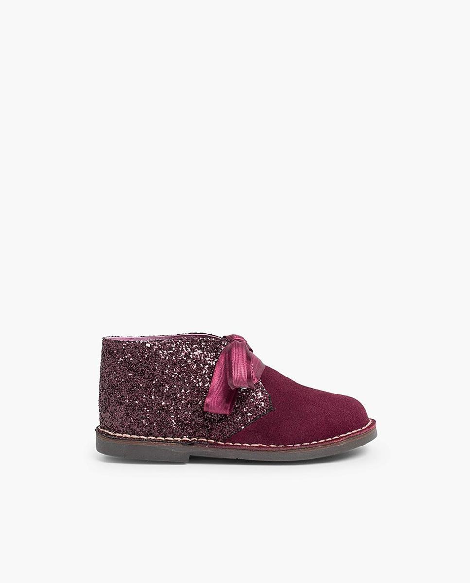 Botas Infantil de Pele com Glitter Bordeaux-1