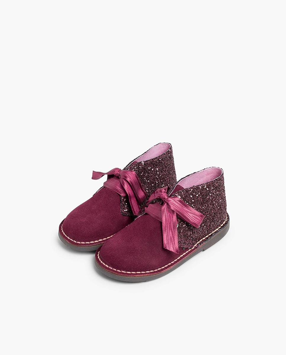 Botas Infantil de Pele com Glitter Bordeaux-4