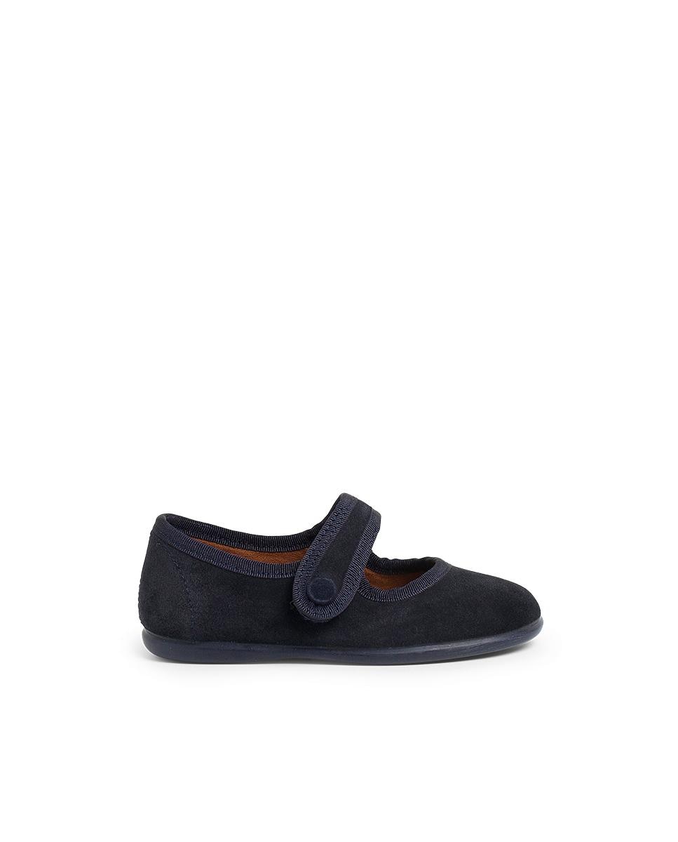 Merceditas em Camurça com Velcro Infantil Pisamonas Azul-marinho-1