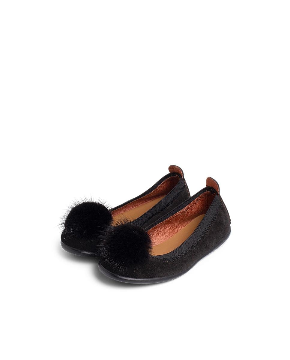 Sabrinas Infantil de Pele com Pompom Preto-3