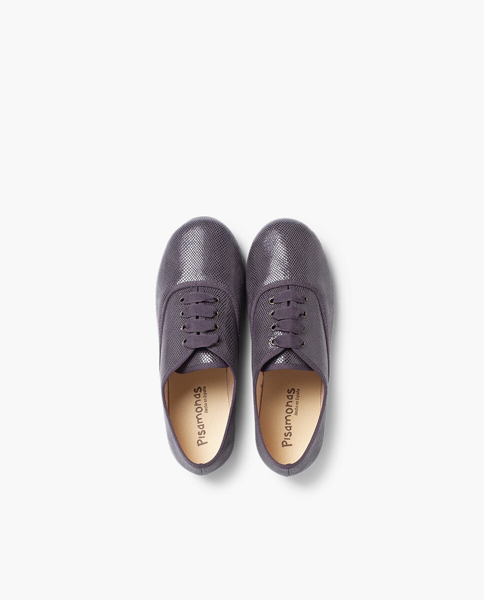 Sapatos de Cordões Efeito Serpente Cinzento-escuro-4