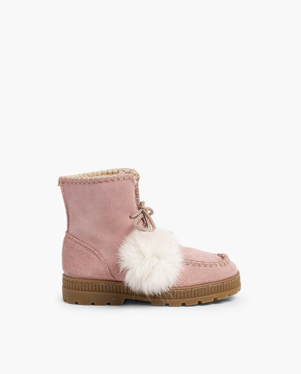 Botas com Pompons em Camurça Rosa-claro-1