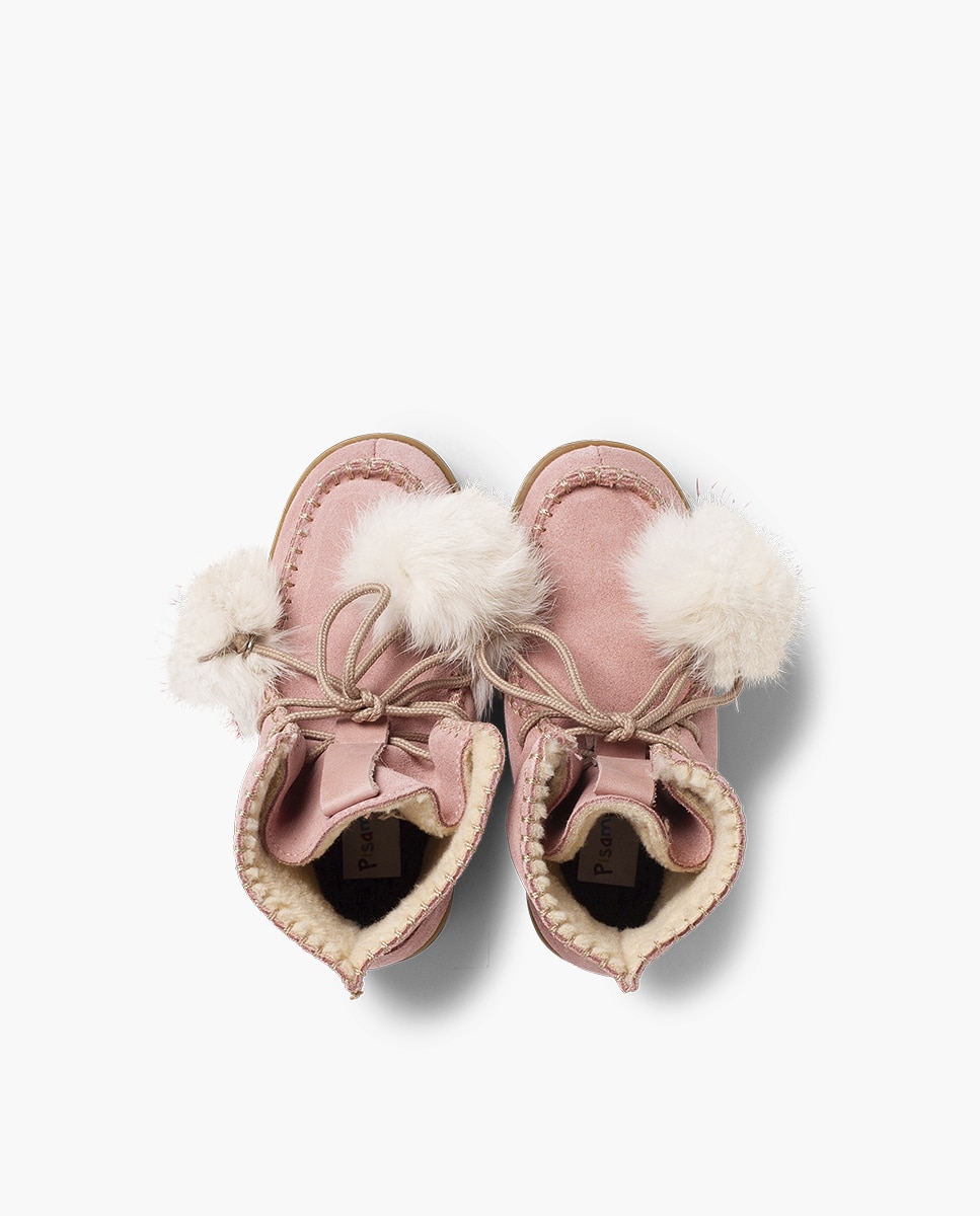 Botas com Pompons em Camurça Rosa-claro-4