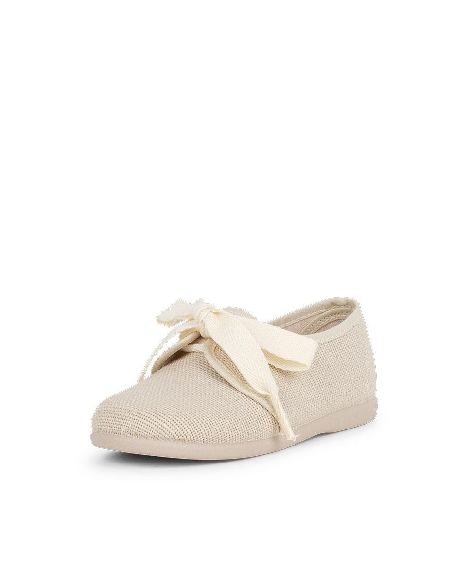 Sapatos de Cordões para Bebé de Linho com Laço Pisamonas Cru-2