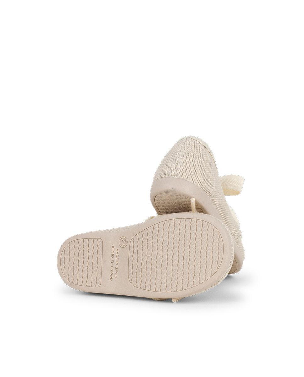 Sapatos de Cordões para Bebé de Linho com Laço Pisamonas Cru-3