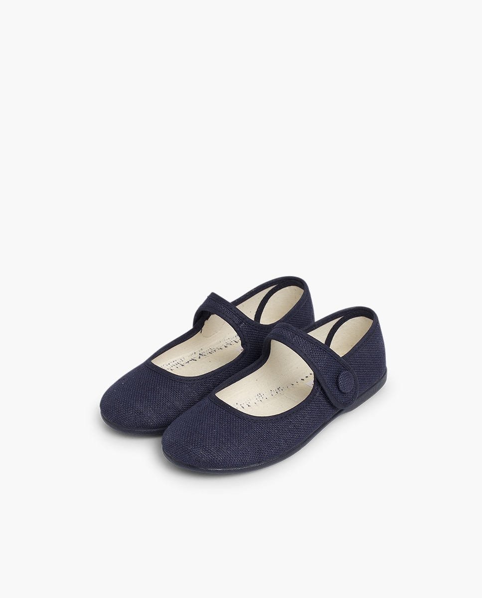 Merceditas de Linho com Velcro e Botão Azul-marinho-3