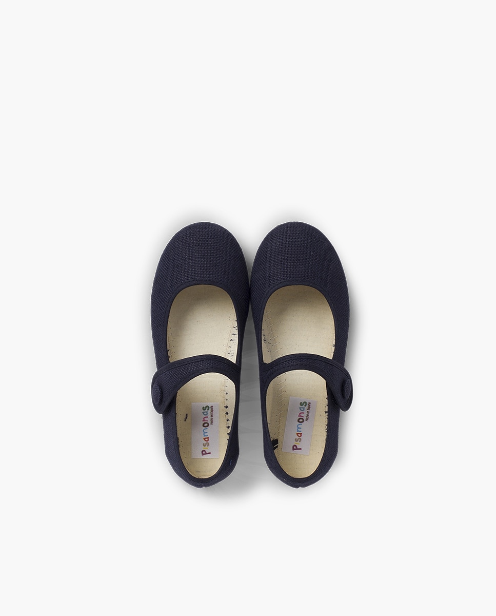 Merceditas de Linho com Velcro e Botão Azul-marinho-4