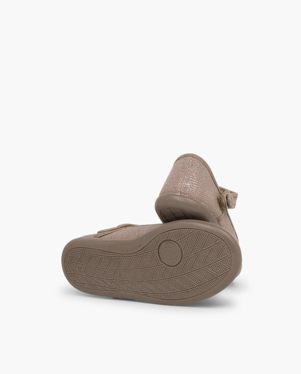 Merceditas com Velcro em Linho Bege-2