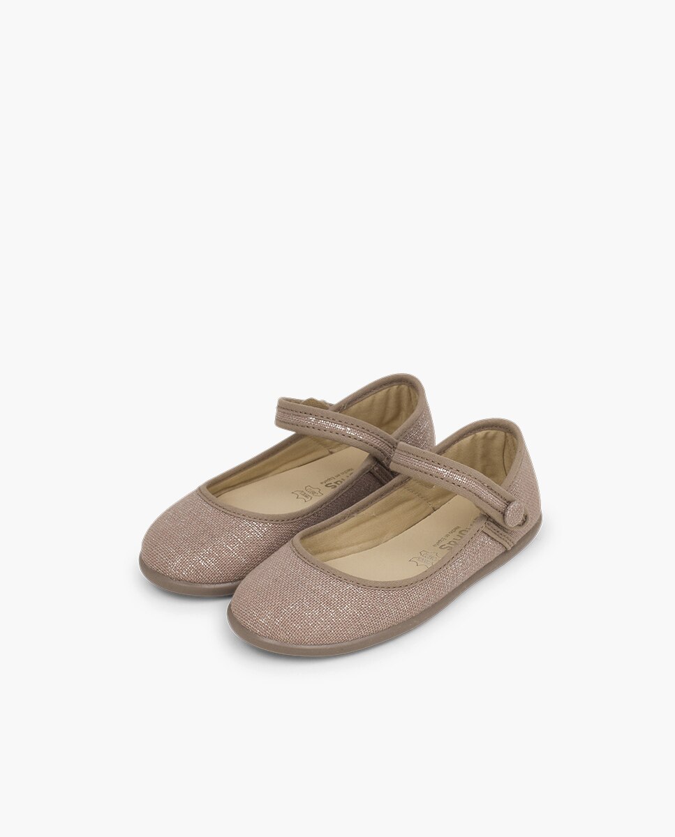 Merceditas com Velcro em Linho Bege-3