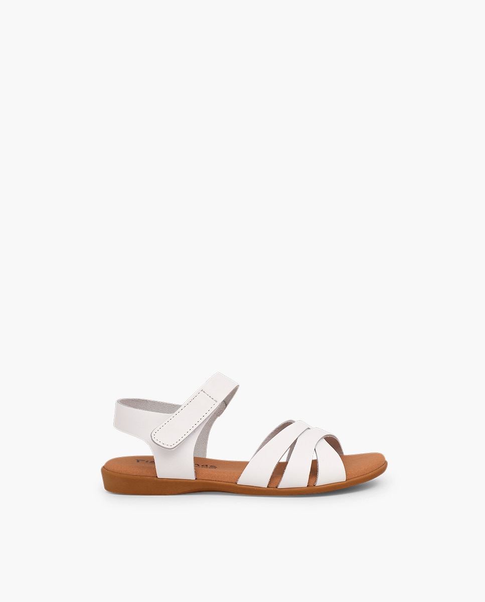 Sandálias Fechadas Infantil em Pele com Tiras Cruzadas e Velcro Branco-1