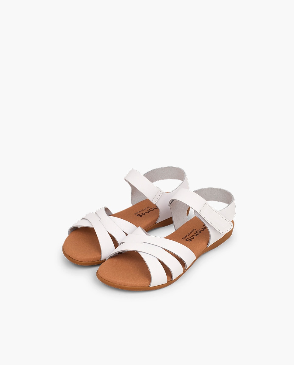 Sandálias Fechadas Infantil em Pele com Tiras Cruzadas e Velcro Branco-3
