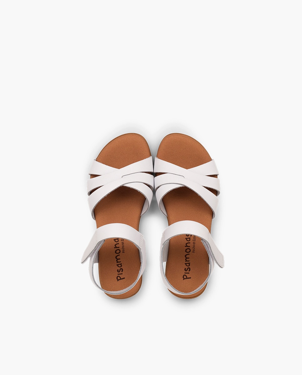 Sandálias Fechadas Infantil em Pele com Tiras Cruzadas e Velcro Branco-4