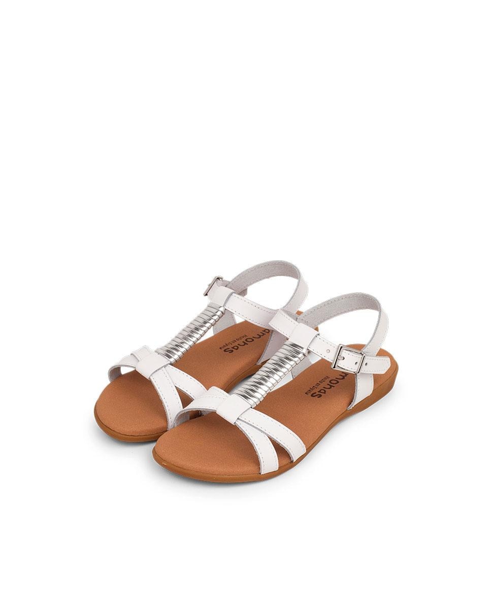 Sandálias Abertas Infantil de Pele com Fivela Branco-4