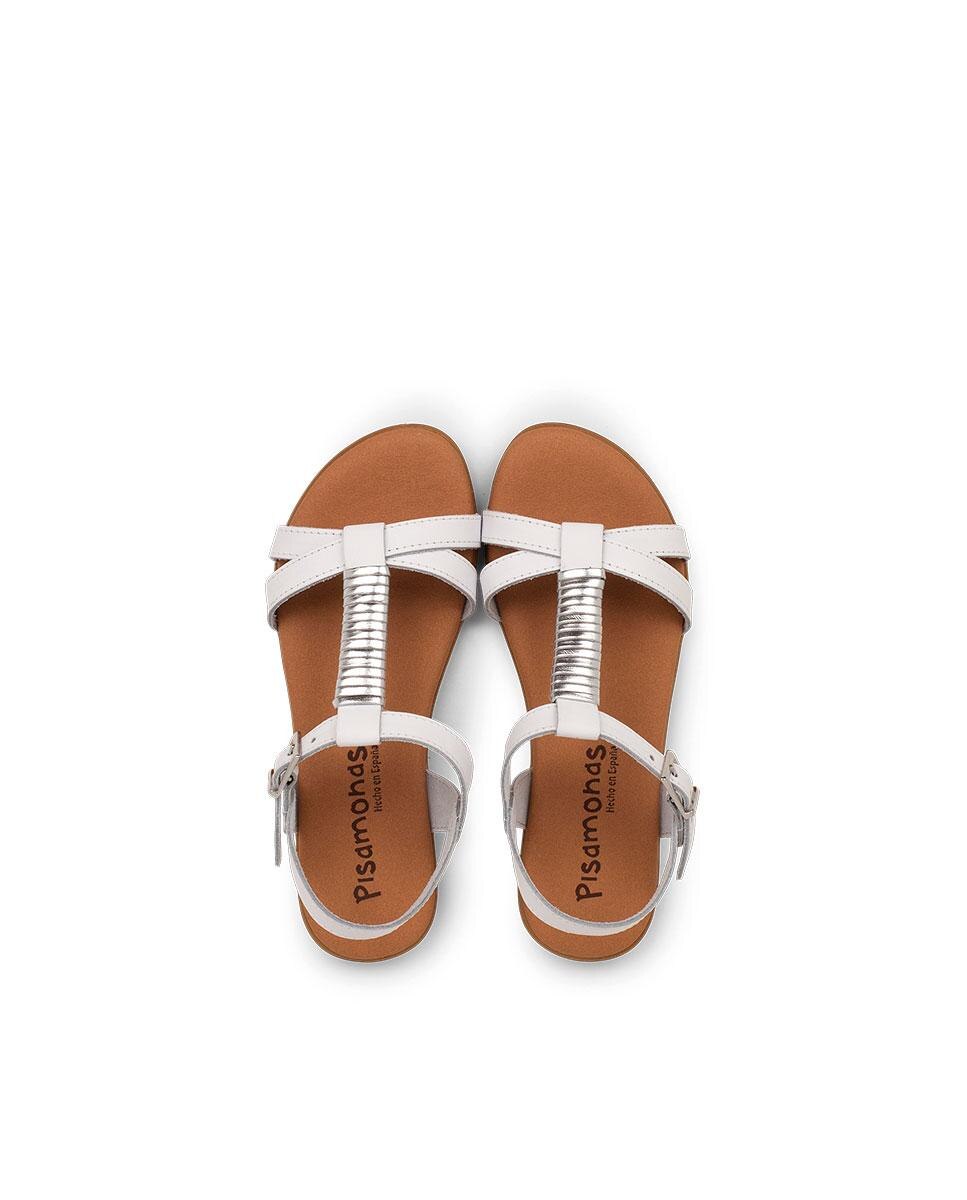 Sandálias Abertas Infantil de Pele com Fivela Branco-5