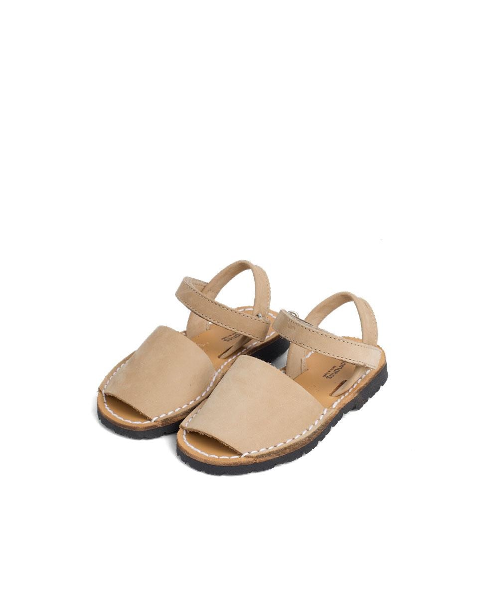 Menorquinas de Criança Avarcas em Nobuck com Velcro Bege-4