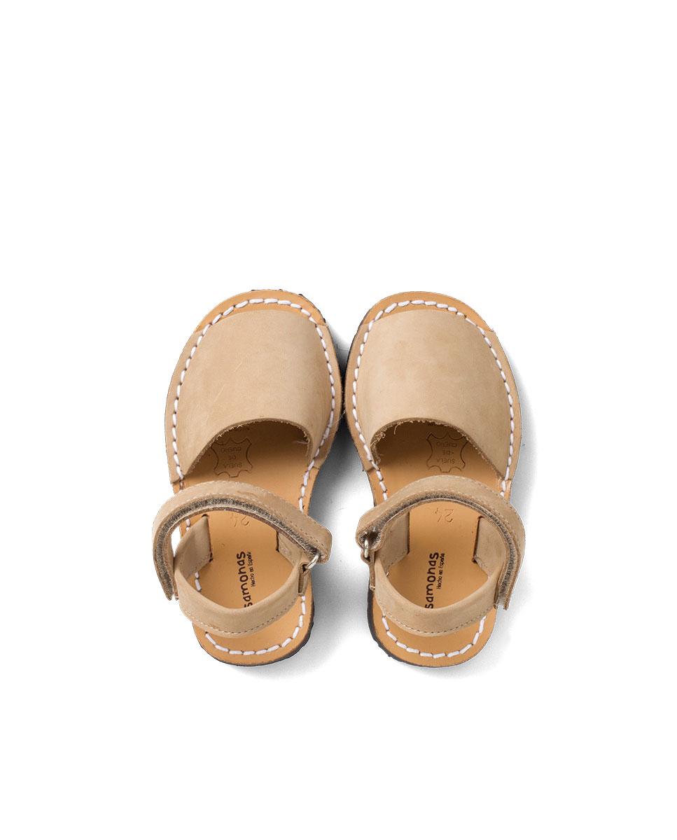 Menorquinas de Criança Avarcas em Nobuck com Velcro Bege-5