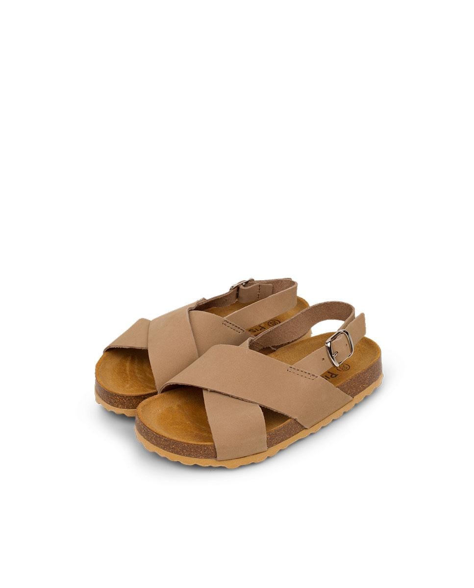 Sandálias Abertas Infantil de Pele Pisamonas Taupe-4