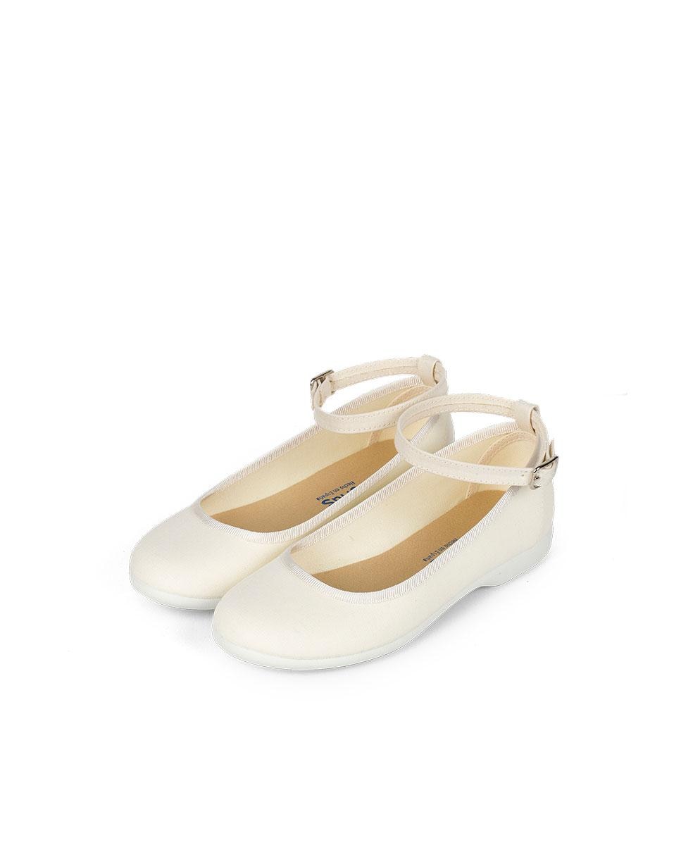 Bailarinas Infantil em Tecido com Fecho de Pulseira e Tiras de Cetim Cru-5