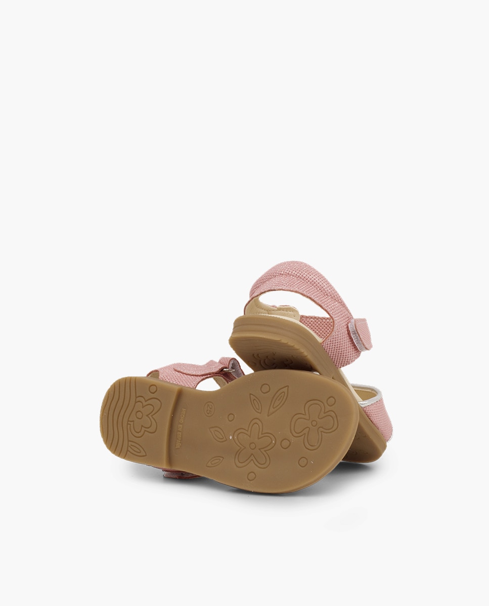 Sandálias Fechadas Infantil em Pele Brilhante com Velcro Pisamonas Rosa-pastel-2