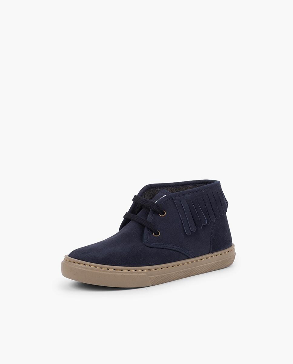 Botins de criança de camurça em cinzento com franjas Marinho-2