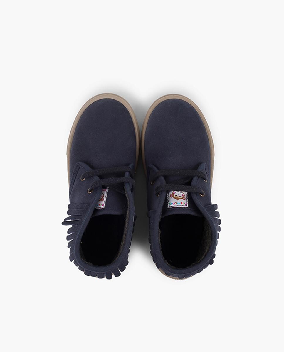 Botins de criança de camurça em cinzento com franjas Marinho-5